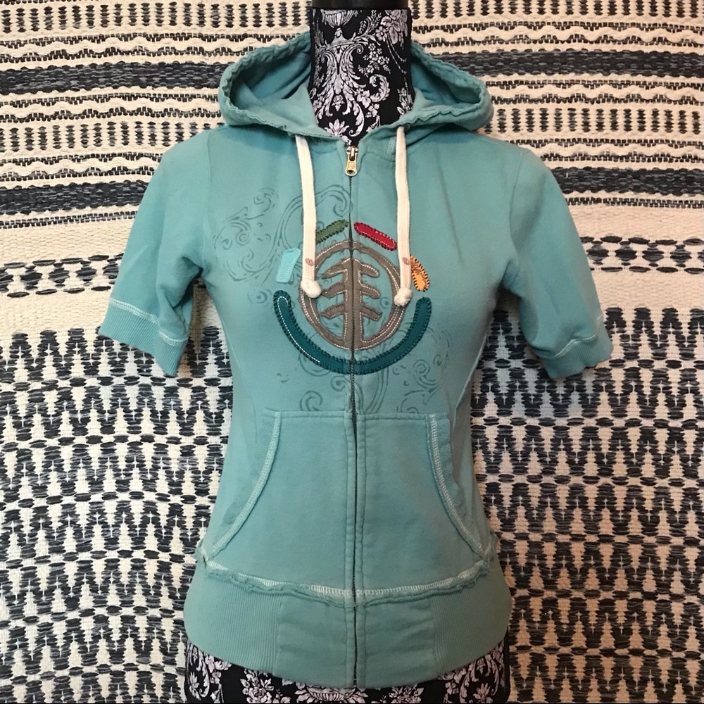 Vintage 1990’s Element Appliqué Logo Short Sleeve Zip Up Hoodie Size XS-Small